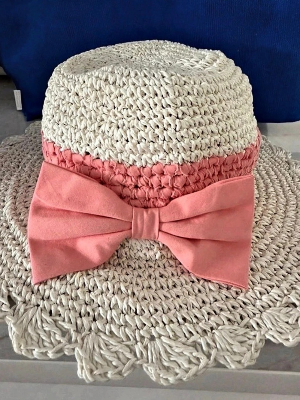 Gymboree Dressed Up Crochet Sun Hat Floppy Girls 2T-3T in Cream & Pink